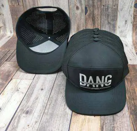 D.A.N.G. Apparel black hats on display