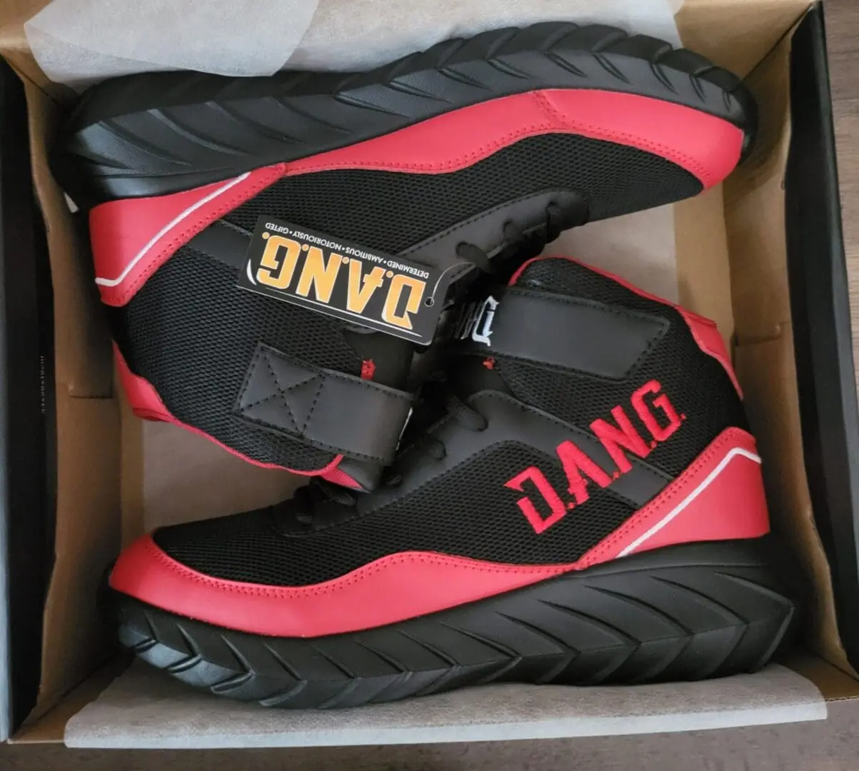 D.A.N.G. Apparel Red and black shoes in the box